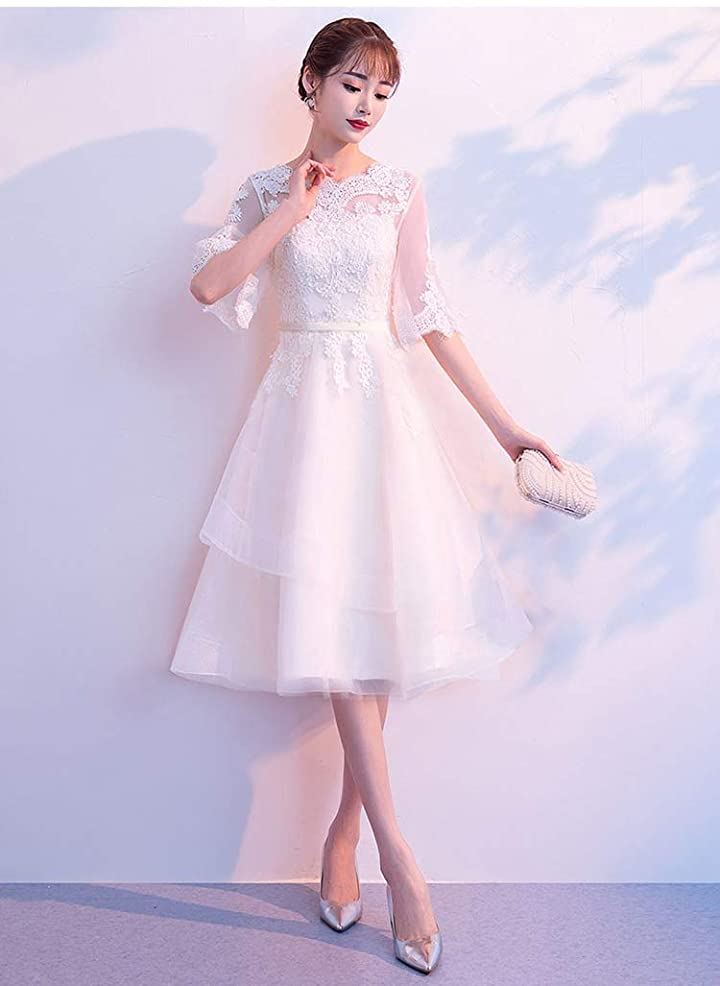可愛い ウェディングドレス 二次会ドレス 結婚式 プリンセスラインドレス パーティードレス 新婦 挙式 ブライダル 袖あり ロングドレス ホワイト( 白A-ロング丈, M)
