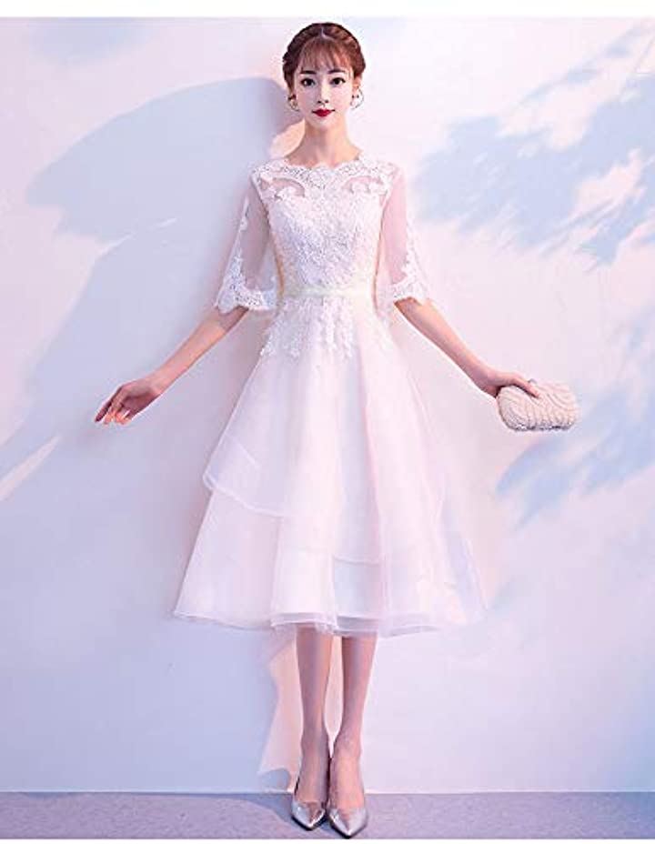 可愛い ウェディングドレス 二次会ドレス 結婚式 プリンセスラインドレス パーティードレス 新婦 挙式 ブライダル 袖あり ロングドレス ホワイト( 白A-ロング丈, M)