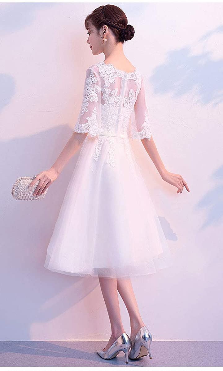 可愛い ウェディングドレス 二次会ドレス 結婚式 プリンセスラインドレス パーティードレス 新婦 挙式 ブライダル 袖あり ロングドレス ホワイト( 白A-ロング丈, M)