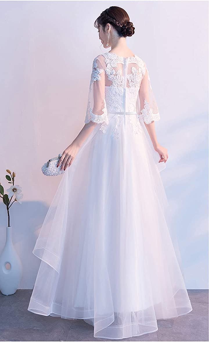 可愛い ウェディングドレス 二次会ドレス 結婚式 プリンセスラインドレス パーティードレス 新婦 挙式 ブライダル 袖あり ロングドレス ホワイト( 白A-ロング丈, M)