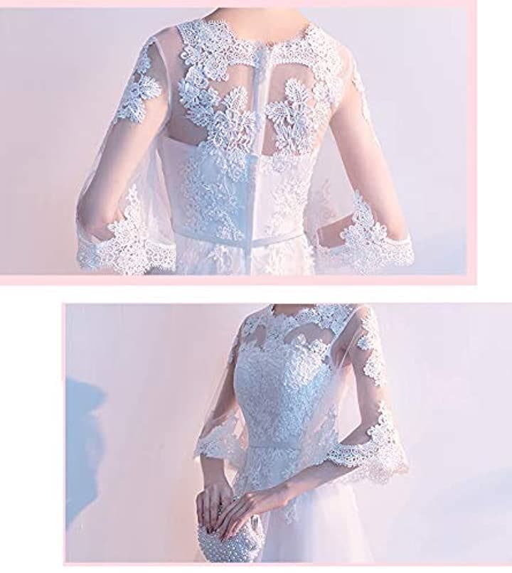 可愛い ウェディングドレス 二次会ドレス 結婚式 プリンセスラインドレス パーティードレス 新婦 挙式 ブライダル 袖あり ロングドレス ホワイト( 白A-ロング丈, M)