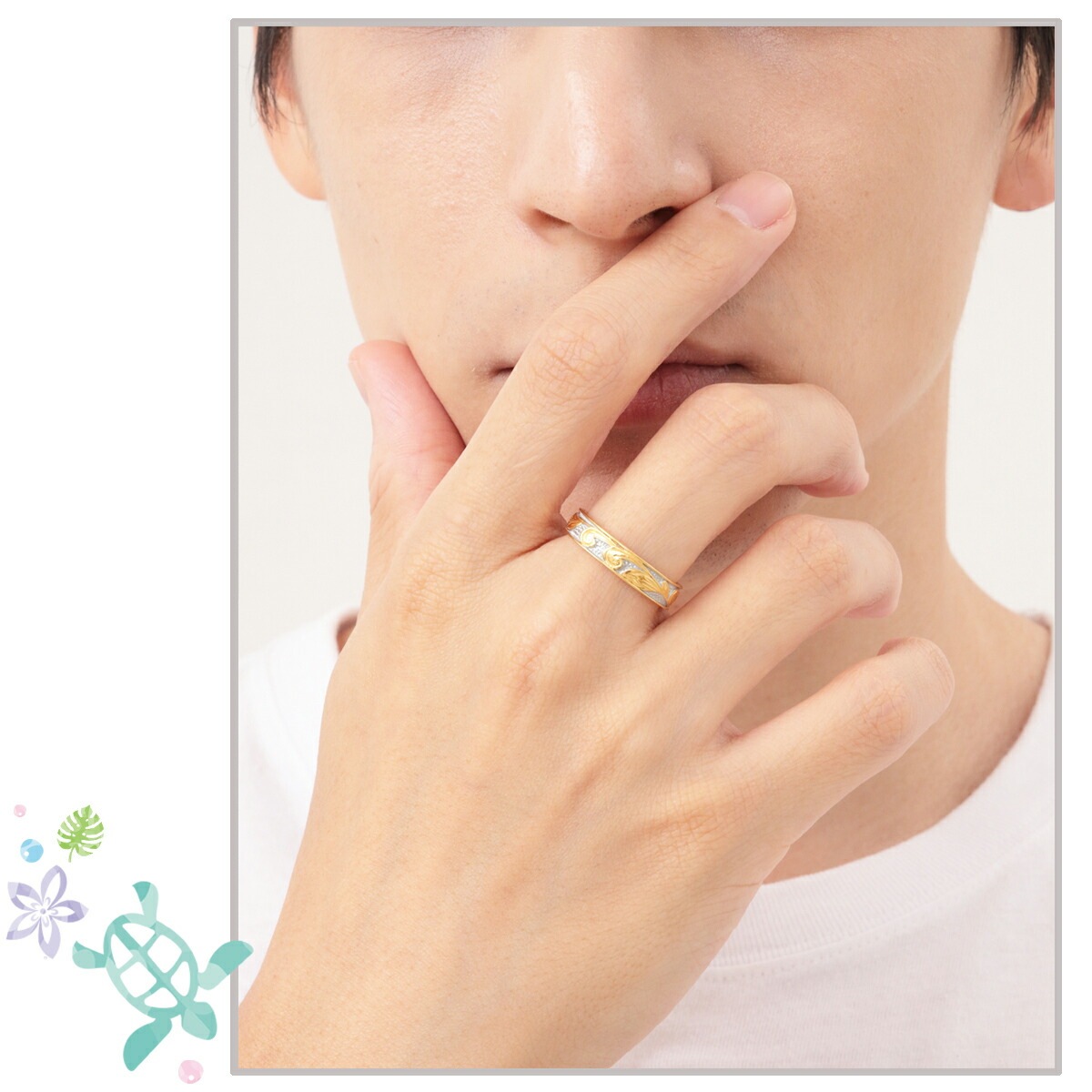 ハワイアンジュエリー リング メンズ サージカルステンレス製 リング幅太め マイレ スクロール ハワイアンジュエリー リング メンズ サージカルステンレス製 リング幅太め マイレ スクロール