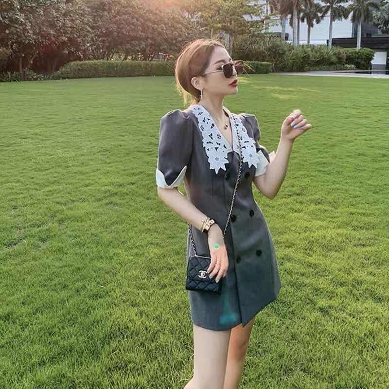 レースカラー ジャケットワンピース ワンピース. ドレス ジャケット風ワンピース レディース オフィスコーデ フレンチ パフスリーブスーツ a3792