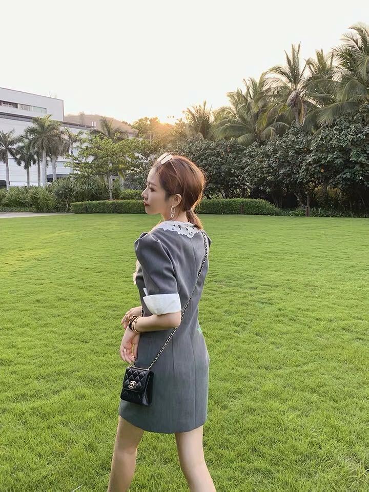 レースカラー ジャケットワンピース ワンピース. ドレス ジャケット風ワンピース レディース オフィスコーデ フレンチ パフスリーブスーツ a3792