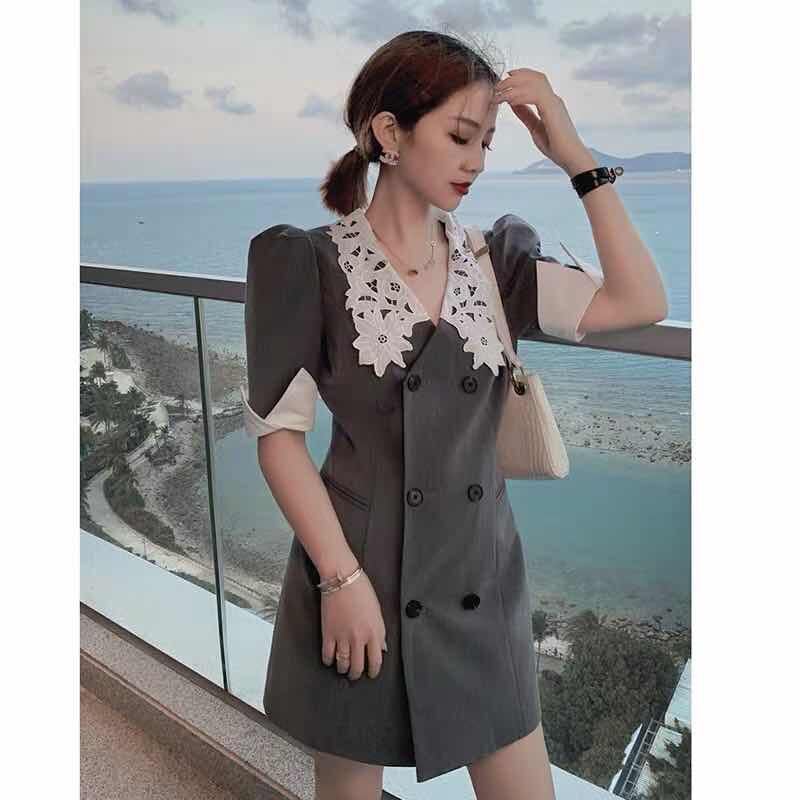 レースカラー ジャケットワンピース ワンピース. ドレス ジャケット風ワンピース レディース オフィスコーデ フレンチ パフスリーブスーツ a3792