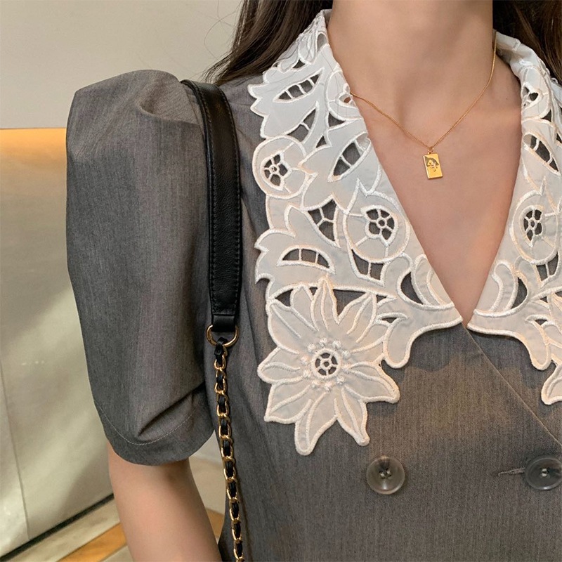 レースカラー ジャケットワンピース ワンピース. ドレス ジャケット風ワンピース レディース オフィスコーデ フレンチ パフスリーブスーツ a3792