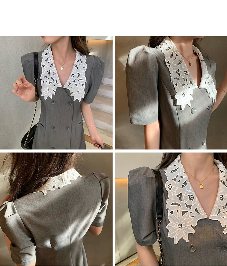 レースカラー ジャケットワンピース ワンピース. ドレス ジャケット風ワンピース レディース オフィスコーデ フレンチ パフスリーブスーツ a3792