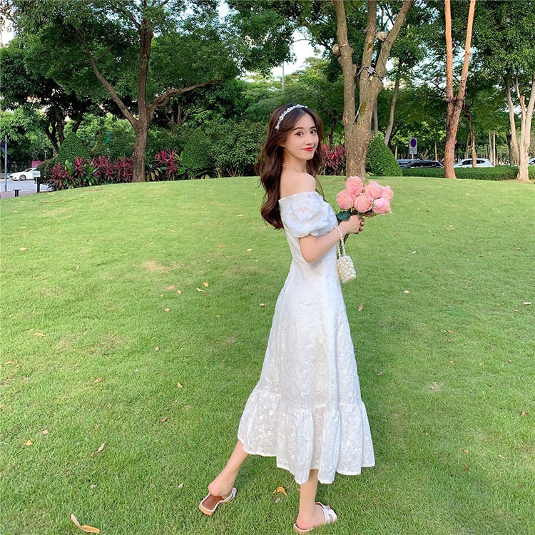 レトロ風 ワンピース 半袖 春 夏 きれいめ カジュアル かわいい フォーマル aライン シャツワンピース Aライン フレア ティアード ワンピドレス ミモレ ミモレ丈 ボリューム袖 ボリュームスリー