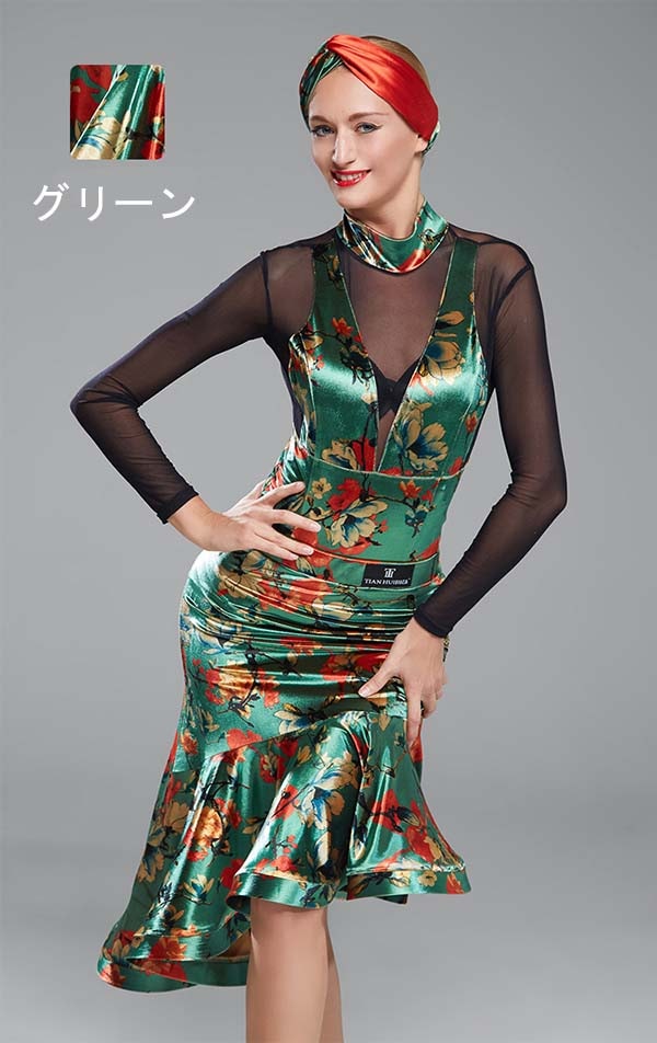 テンダンス ダンス衣装 演技服 レース 上下セット スタンダード 2点セット タンゴ服 黒 モダンドレス ワルツ 社交ダンス衣装 パーティー用 ステージ衣装 ダンスウエア イベントレッド グリーン