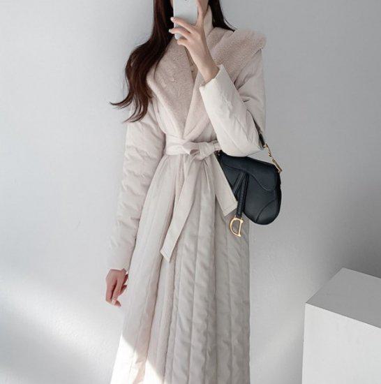 ダウンコート ロングコート アウター ダウン コート ロング ファー フェイクファー ウエストリボン 秋冬 冬服 冬スペシャルセール かわいい おしゃれ お出かけ デート ディナー デイリー ママコー
