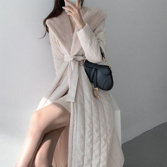 ダウンコート ロングコート アウター ダウン コート ロング ファー フェイクファー ウエストリボン 秋冬 冬服 冬スペシャルセール かわいい おしゃれ お出かけ デート ディナー デイリー ママコー