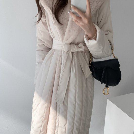 ダウンコート ロングコート アウター ダウン コート ロング ファー フェイクファー ウエストリボン 秋冬 冬服 冬スペシャルセール かわいい おしゃれ お出かけ デート ディナー デイリー ママコー