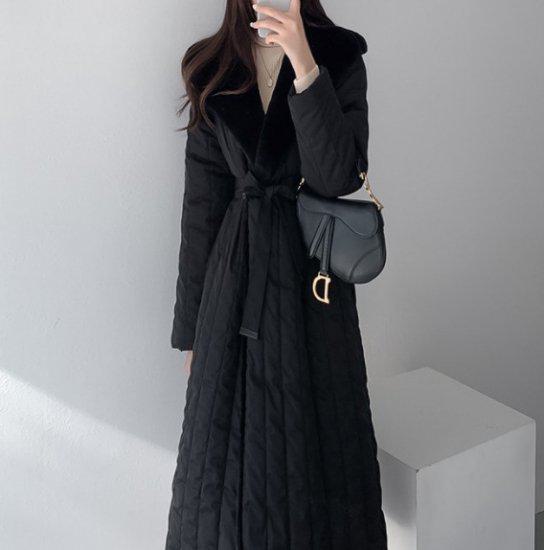 ダウンコート ロングコート アウター ダウン コート ロング ファー フェイクファー ウエストリボン 秋冬 冬服 冬スペシャルセール かわいい おしゃれ お出かけ デート ディナー デイリー ママコー