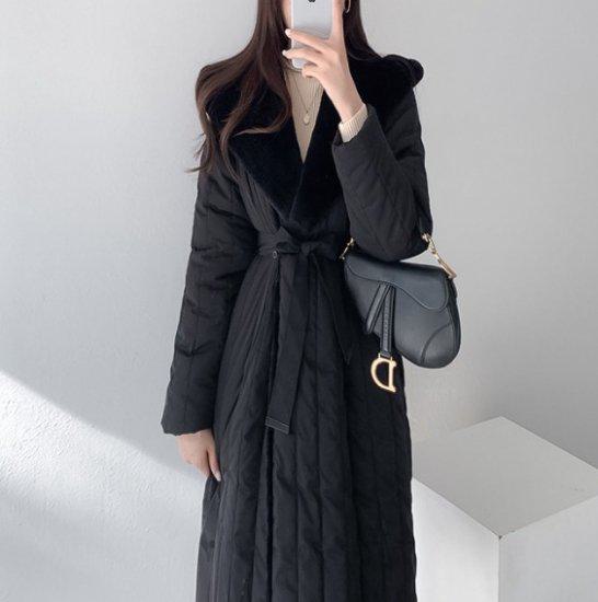 ダウンコート ロングコート アウター ダウン コート ロング ファー フェイクファー ウエストリボン 秋冬 冬服 冬スペシャルセール かわいい おしゃれ お出かけ デート ディナー デイリー ママコー