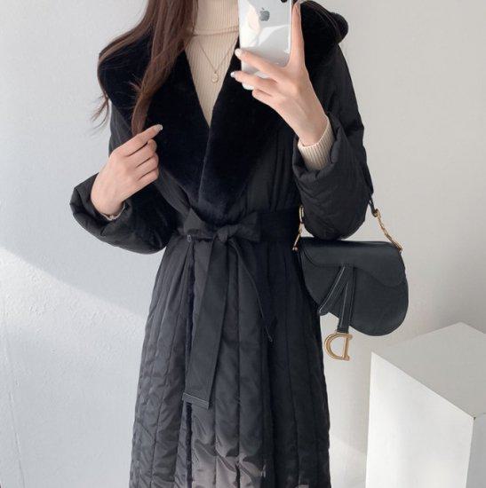 ダウンコート ロングコート アウター ダウン コート ロング ファー フェイクファー ウエストリボン 秋冬 冬服 冬スペシャルセール かわいい おしゃれ お出かけ デート ディナー デイリー ママコー