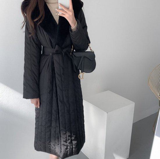 ダウンコート ロングコート アウター ダウン コート ロング ファー フェイクファー ウエストリボン 秋冬 冬服 冬スペシャルセール かわいい おしゃれ お出かけ デート ディナー デイリー ママコー