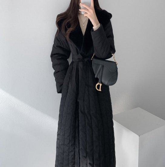 ダウンコート ロングコート アウター ダウン コート ロング ファー フェイクファー ウエストリボン 秋冬 冬服 冬スペシャルセール かわいい おしゃれ お出かけ デート ディナー デイリー ママコー