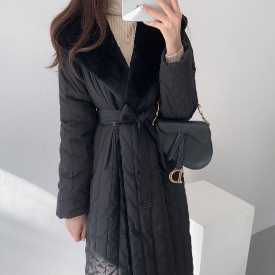 ダウンコート ロングコート アウター ダウン コート ロング ファー フェイクファー ウエストリボン 秋冬 冬服 冬スペシャルセール かわいい おしゃれ お出かけ デート ディナー デイリー ママコー