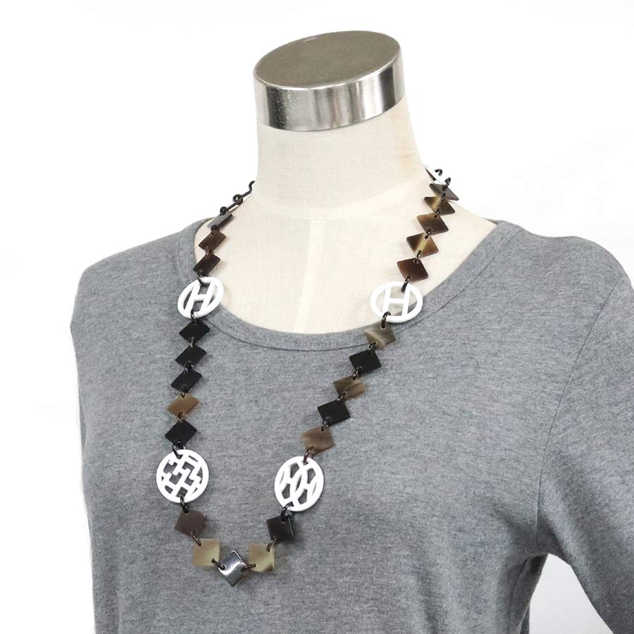 エルメス HERMES ネックレス バッファローホーン/ラッカーウッド ホワイト×ブラウン ユニセックス h31368a