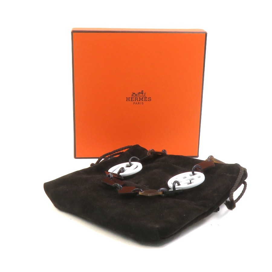 エルメス HERMES ネックレス バッファローホーン/ラッカーウッド ホワイト×ブラウン ユニセックス h31368a