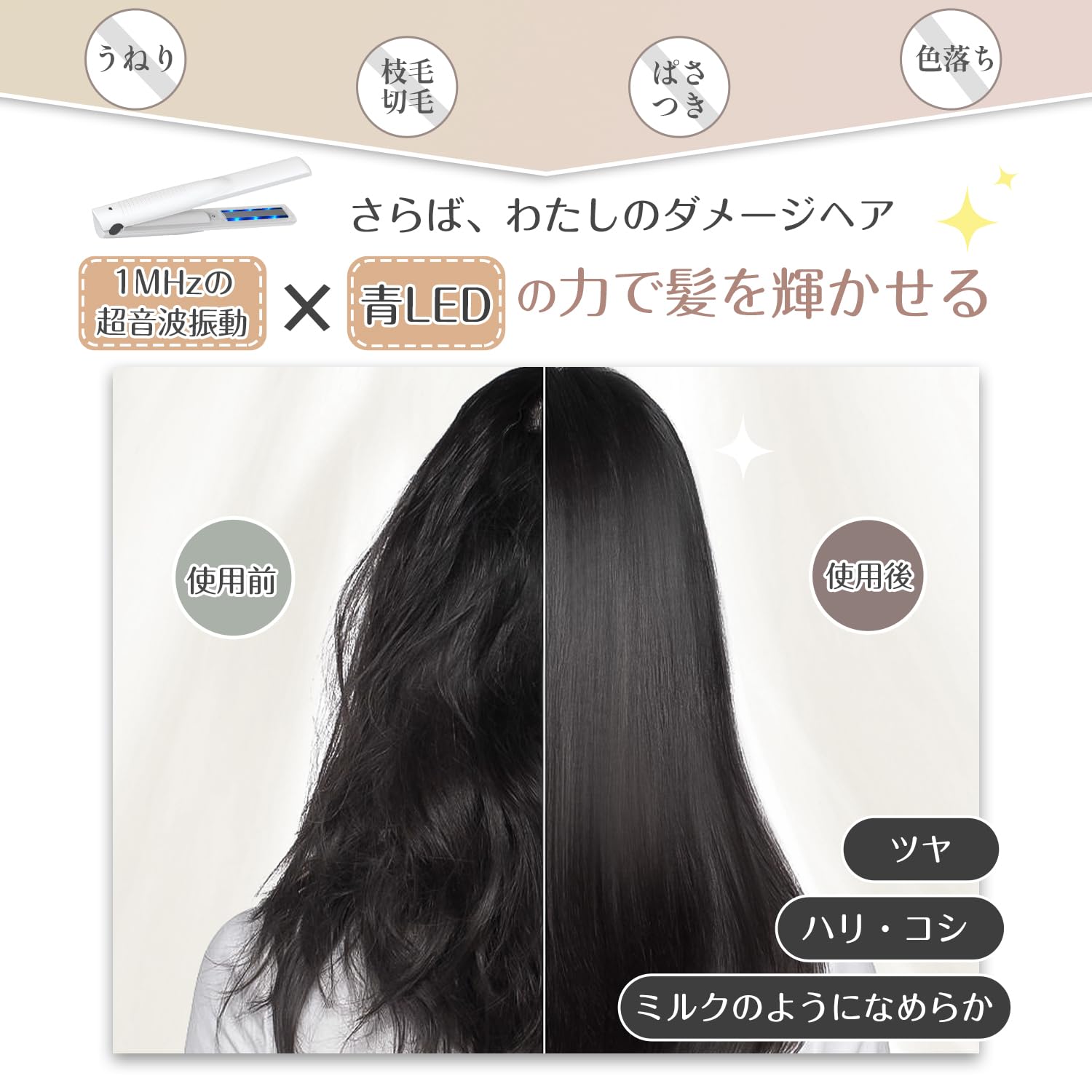 Kiboer 超音波アイロン トリートメントアイロン ツヤ髪 超音波トリートメント トリートメント浸透促進 サロン帰り ヘアアイロン ヘアダ Kiboer 超音波 トリートメントアイロン 髪質改善 浸透促進 ヘア