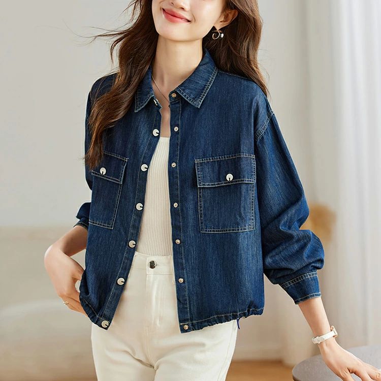 裾紐調整 ポケット付き 冬 秋 春 お洒落 体型カバー 無地 ジーンズ 大人 カーディガン コート 羽織 長袖 ブルゾン ジャケット トップス デニムシャツ レディース デニムジャケット アウター デ
