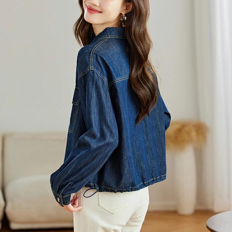 裾紐調整 ポケット付き 冬 秋 春 お洒落 体型カバー 無地 ジーンズ 大人 カーディガン コート 羽織 長袖 ブルゾン ジャケット トップス デニムシャツ レディース デニムジャケット アウター デ