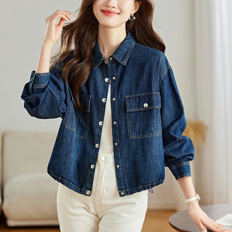 裾紐調整 ポケット付き 冬 秋 春 お洒落 体型カバー 無地 ジーンズ 大人 カーディガン コート 羽織 長袖 ブルゾン ジャケット トップス デニムシャツ レディース デニムジャケット アウター デ