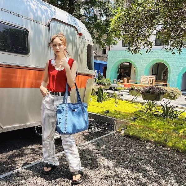 Qoo10] 2025年新作！デニム風おしゃれエコバッ