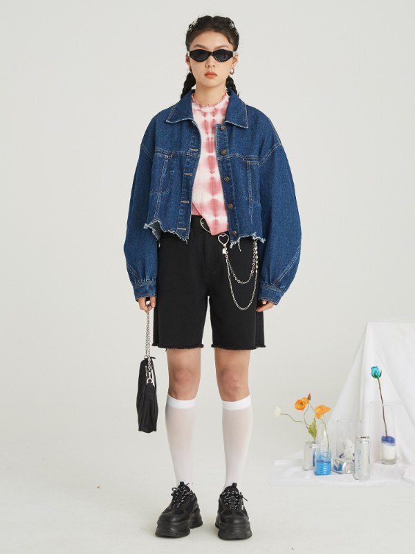 オーモント エッグタルト レトロ イレギュラー ショート 切りっぱなし デニムジャケット レディース 春 薄手 新作 スリム デニムジャケット オーモント エッグタルト レトロ イレギュラー ショート 切りっぱなし デニムジャケット レディース 春 薄手 新作 スリム デニムジャケット