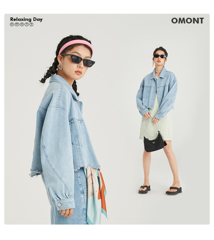 オーモント エッグタルト レトロ イレギュラー ショート 切りっぱなし デニムジャケット レディース 春 薄手 新作 スリム デニムジャケット オーモント エッグタルト レトロ イレギュラー ショート 切りっぱなし デニムジャケット レディース 春 薄手 新作 スリム デニムジャケット