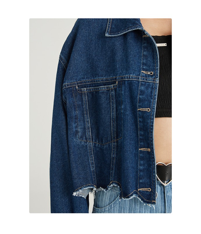 オーモント エッグタルト レトロ イレギュラー ショート 切りっぱなし デニムジャケット レディース 春 薄手 新作 スリム デニムジャケット オーモント エッグタルト レトロ イレギュラー ショート 切りっぱなし デニムジャケット レディース 春 薄手 新作 スリム デニムジャケット