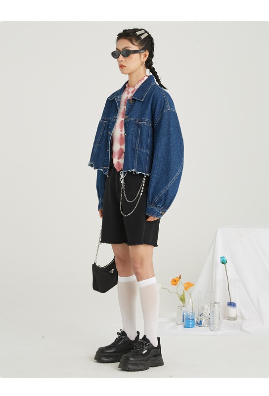 オーモント エッグタルト レトロ イレギュラー ショート 切りっぱなし デニムジャケット レディース 春 薄手 新作 スリム デニムジャケット オーモント エッグタルト レトロ イレギュラー ショート 切りっぱなし デニムジャケット レディース 春 薄手 新作 スリム デニムジャケット