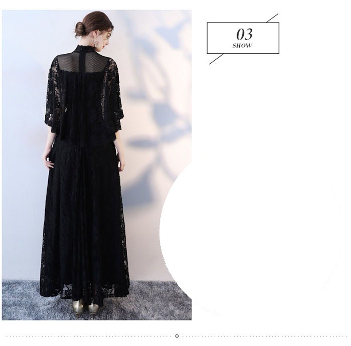 総レース パーティードレス レディース ロング丈 ハイネック フォーマル レース袖 七分袖 袖あり お呼ばれ 春夏 大きいサイズ