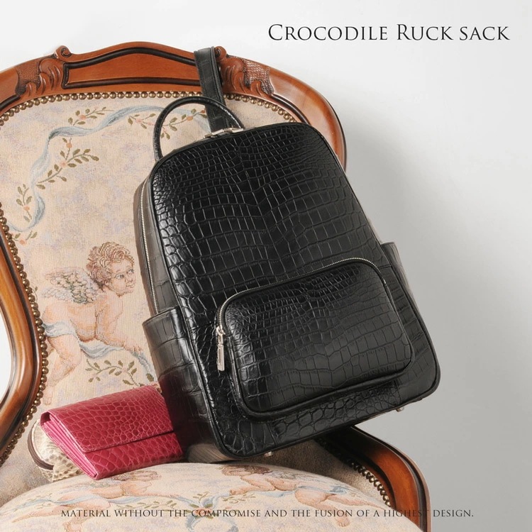 クロコダイルバッグレディースリュックHCP鰐革マット加工ブラックレッドブルーバイ