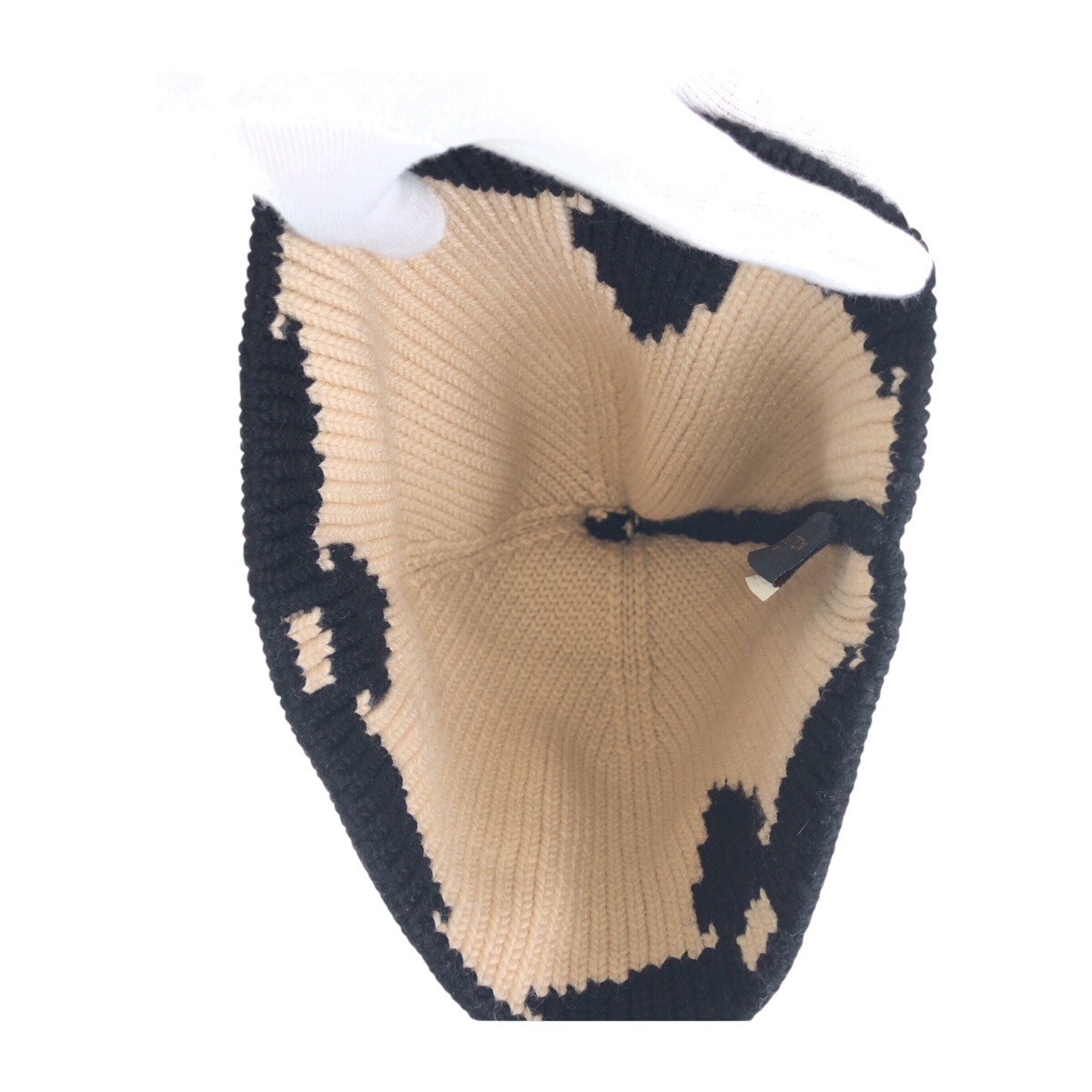 美品 ボネ モーニングラム ブラック 黒 ベージュ ウール M70840 ニット帽 男女兼用 レディース 504564 美品 ボネ モーニングラム ブラック 黒 ベージュ ウール M70840 ニット帽 男女兼用 レディース 504564