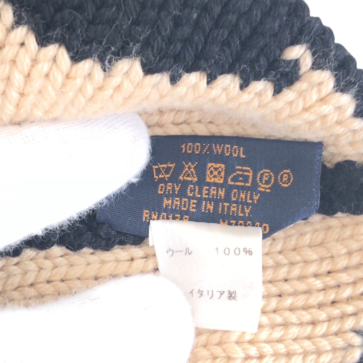 美品 ボネ モーニングラム ブラック 黒 ベージュ ウール M70840 ニット帽 男女兼用 レディース 504564 美品 ボネ モーニングラム ブラック 黒 ベージュ ウール M70840 ニット帽 男女兼用 レディース 504564