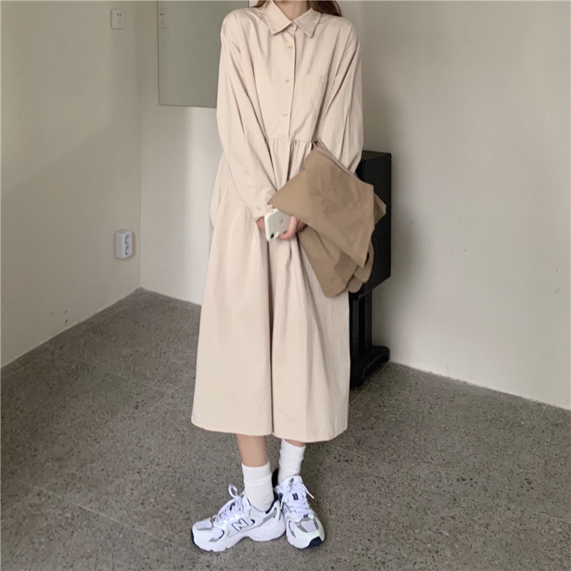 2点セット レディース ベスト ジレ シャツワンピース 韓国 ロングワンピース ロング ロング丈 長袖 襟付き ワイド ポケット かわいい 大人可愛い きれいめ シンプル カジュアル シック おしゃれ