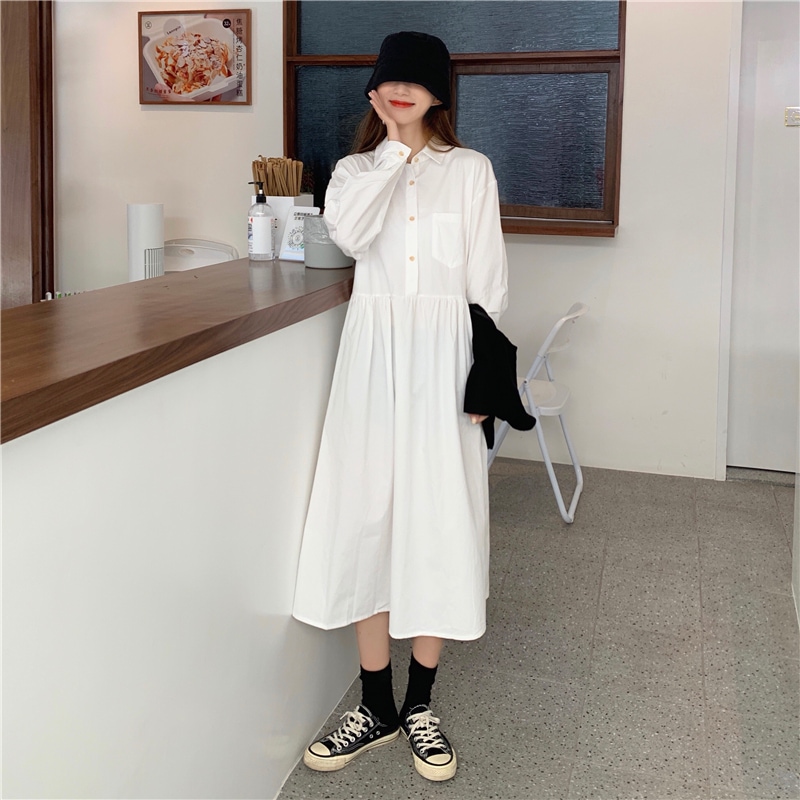 2点セット レディース ベスト ジレ シャツワンピース 韓国 ロングワンピース ロング ロング丈 長袖 襟付き ワイド ポケット かわいい 大人可愛い きれいめ シンプル カジュアル シック おしゃれ