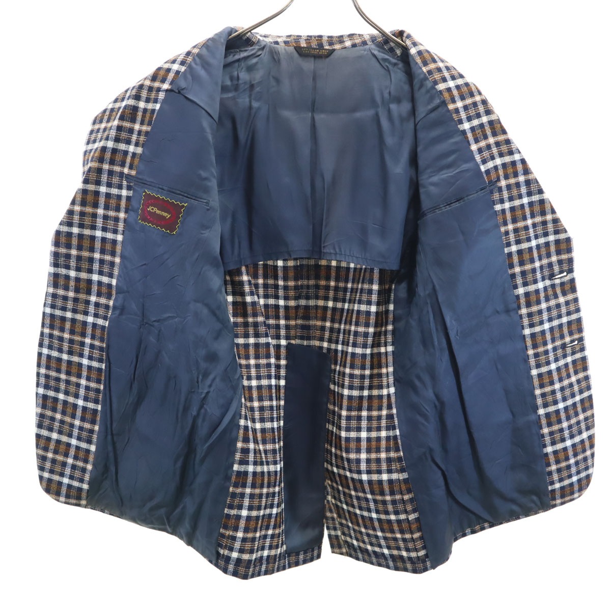 80s ヴィンテージ ユニオンチケット チェック柄 テーラードジャケット ブラウン メンズ 古着