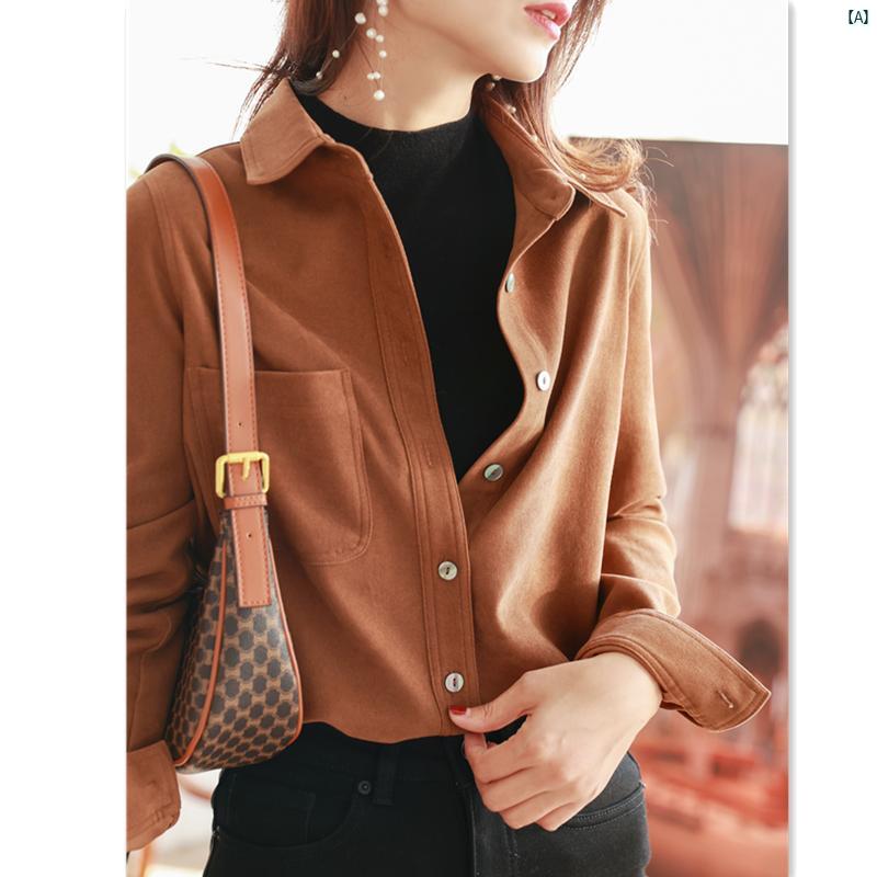 レディース ファッション　レディース　カジュアル　上品　綺麗　外出 厚手 起毛 シャツ 秋冬 レイ ヤード 長袖 コーデュロイシャツ レトロ 通勤 トップ