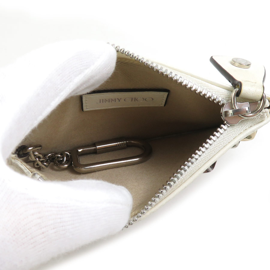 ジミーチュウ JIMMY CHOO コインケース レザー/メタル ホワイト シルバー×ゴールド ユニセックス r10464a