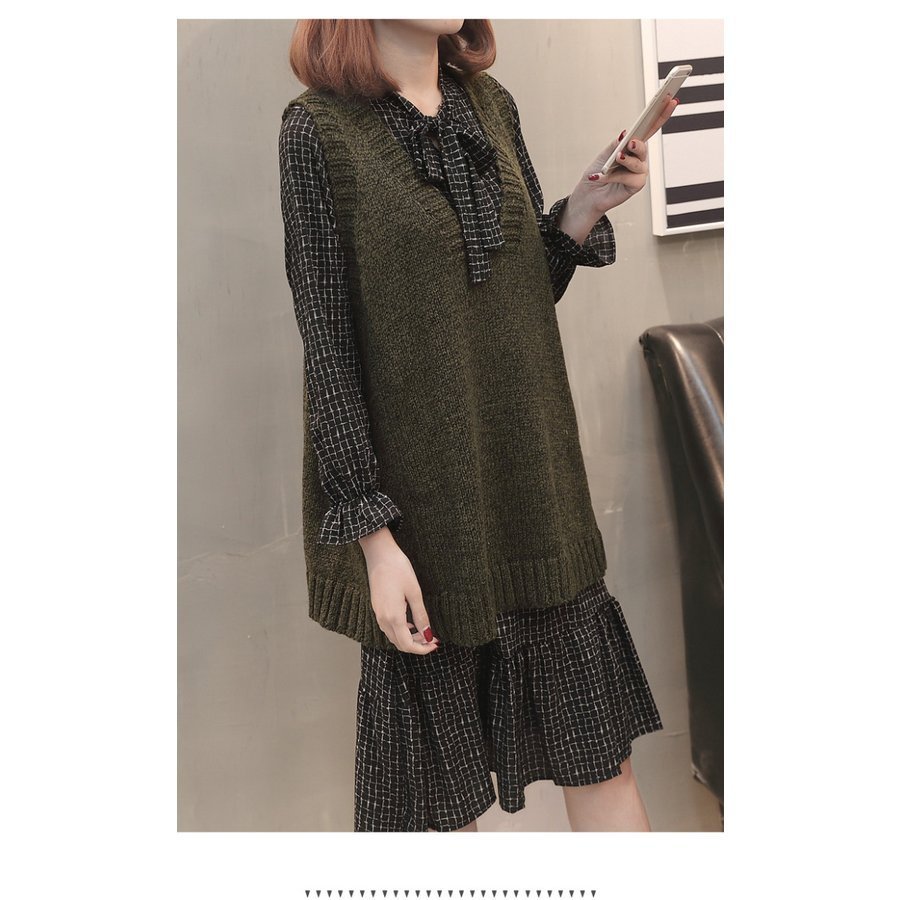 セットアップ レディース 40代 秋冬 新作 ニット 長袖 ワンピース チェック柄 カジュアル セッ セットアップ レディース 40代 秋冬 新作 ニット 長袖 ワンピース チェック柄 カジュアル セッ