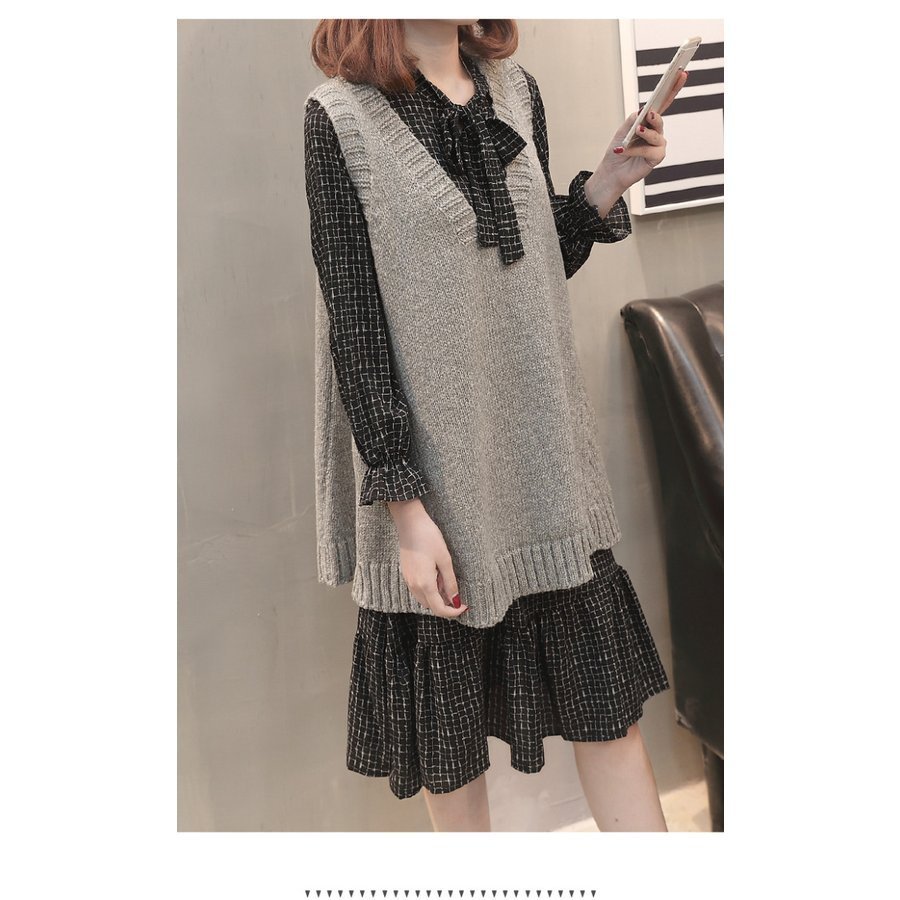 セットアップ レディース 40代 秋冬 新作 ニット 長袖 ワンピース チェック柄 カジュアル セッ セットアップ レディース 40代 秋冬 新作 ニット 長袖 ワンピース チェック柄 カジュアル セッ