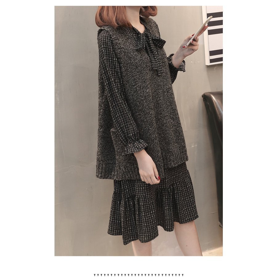 セットアップ レディース 40代 秋冬 新作 ニット 長袖 ワンピース チェック柄 カジュアル セッ セットアップ レディース 40代 秋冬 新作 ニット 長袖 ワンピース チェック柄 カジュアル セッ