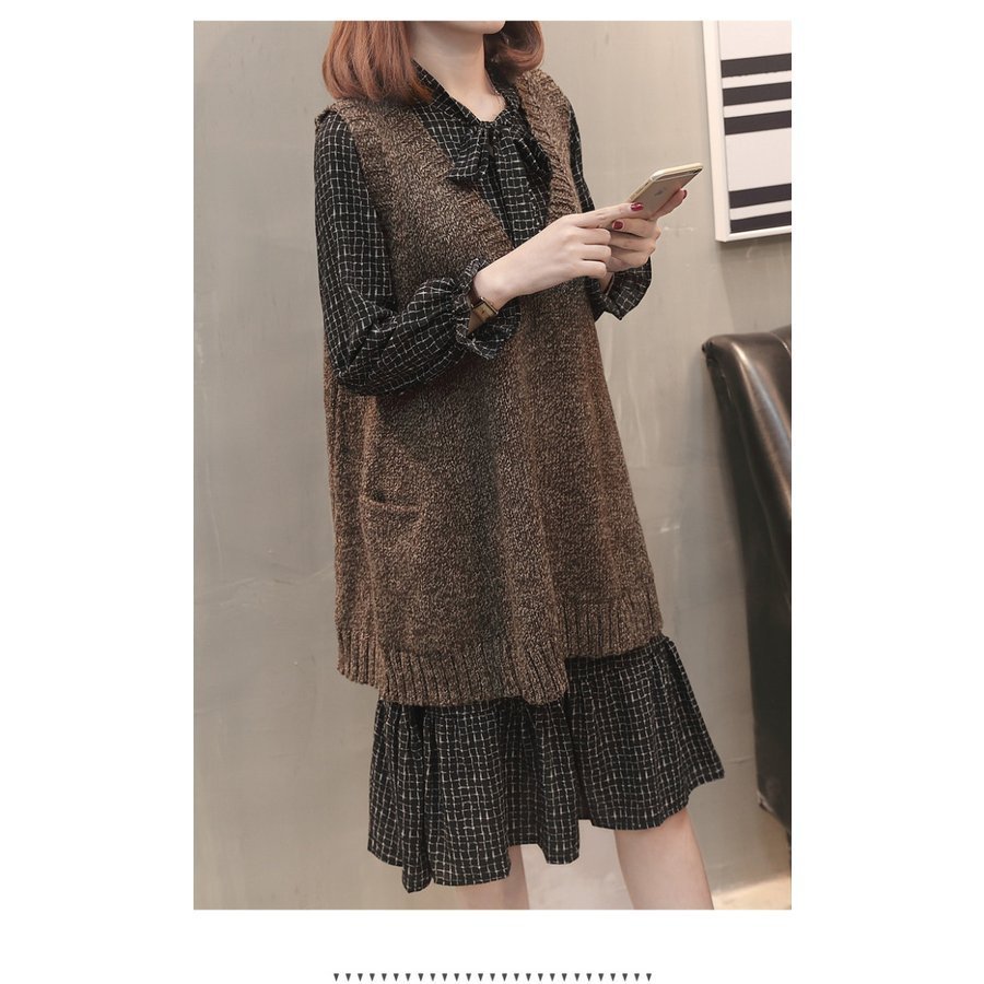 セットアップ レディース 40代 秋冬 新作 ニット 長袖 ワンピース チェック柄 カジュアル セッ セットアップ レディース 40代 秋冬 新作 ニット 長袖 ワンピース チェック柄 カジュアル セッ