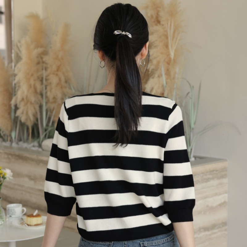 Click & Funny シルクビスコースストライプニット Click & Funny シルクビスコースストライプニット