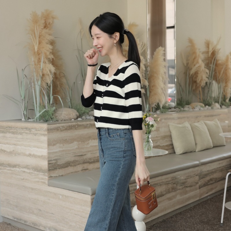 Click & Funny シルクビスコースストライプニット Click & Funny シルクビスコースストライプニット