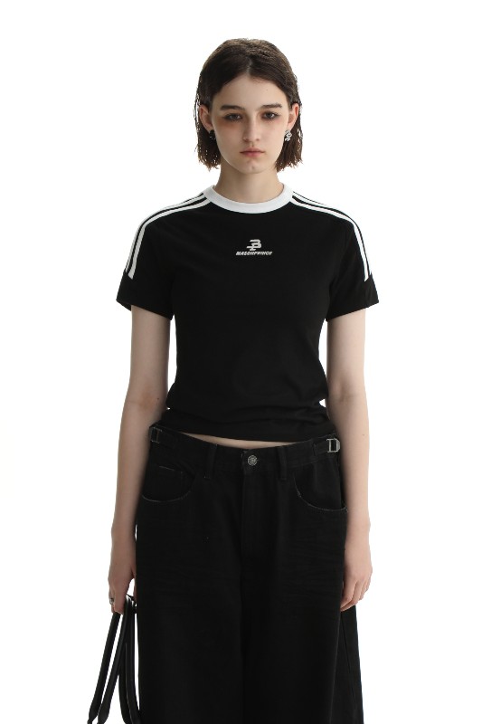 夏 ファッション ブランド 三節 SPORT ショルダー ミニ半袖トップ レディース ショート スリム Tシャツ 夏 ファッション ブランド 三節 SPORT ショルダー ミニ半袖トップ レディース ショート スリム Tシャツ