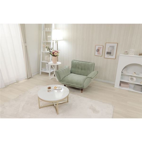 大人かわいいカウチソファ 1人掛け（ベロア） アイボリー